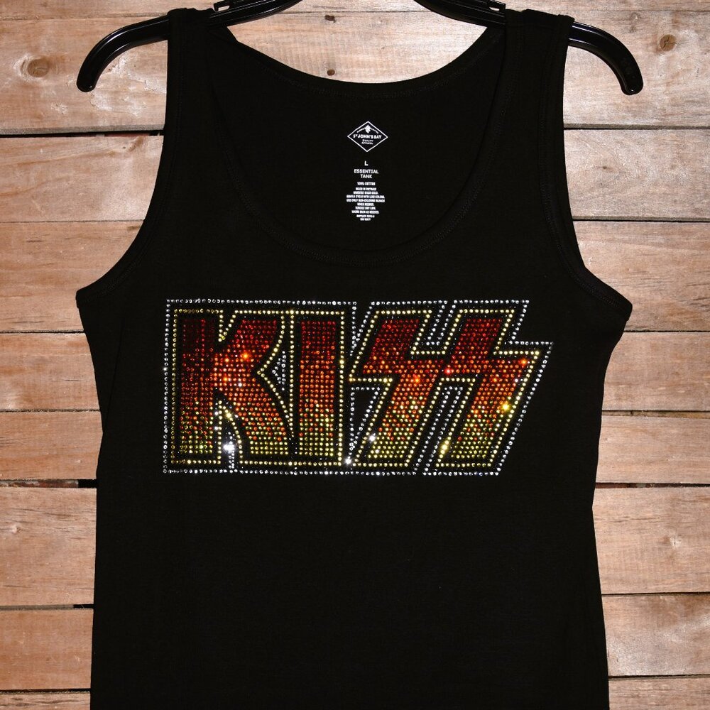 Kiss rhinestone bling black sleeveless tank sz XS S M L XL XXL 1X 2X 3X 4X 5X - Picture 2 of 6